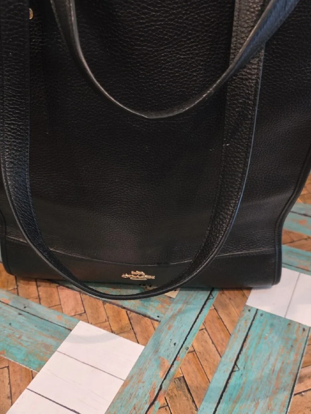 Coach Black Pebbled Leather Tote with Gold Hardware